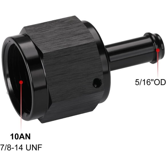 10AN Female to 5/16 Barb Hose Fitting Adapter Straight Swivel Aluminum Black - Picture 2 of 4